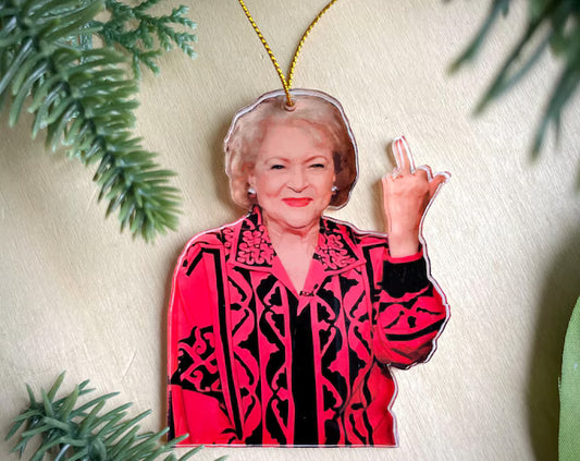Betty White Middle Finger Christmas Ornament